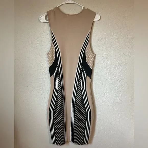 Ohne Titel Striped Bodycon Black Beige Dress Size Medium - Picture 4 of 10